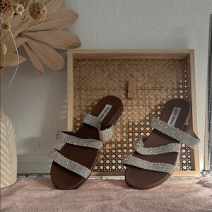 Steve Madden Brown and Silver Sandals with Wide Straps